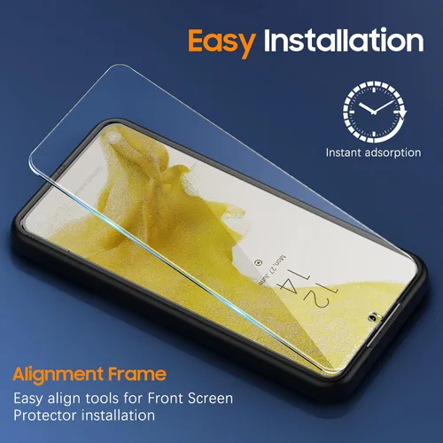 Vista 5 de UniqueMe Protector de pantalla de vidrio templado compatible con Samsung Galaxy S22 5G de 6.1 pulgadas + protector de lente de cámara con marco