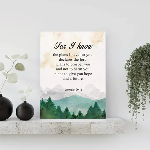 Vista 4 de YeleY Impresión inspiradora con versículo bíblico de Jeremías 29:11 for I Know the Plans, lienzo, arte de pared, acuarelas, escritura, póster, obra