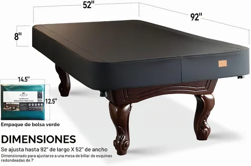 Vista 2 de Funda de mesa de billar de cuero sintético resistente, fundas impermeables y resistentes a desgarros para mesa de billar de 7/8/9 pies (7 pies/negro)