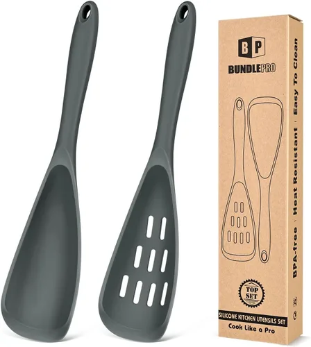 Vista 8 de BUNDLEPRO Cucharas de cocina de silicona para utensilios de cocina Caqui