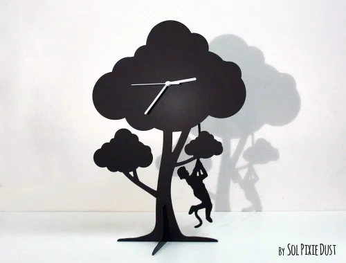Vista 3 de The Giving Tree - Girl Swinging - Silhouette Pendulum Table Clock