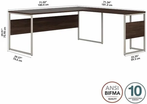 Vista 3 de Bush Business Furniture Escritorio híbrido en forma de L de 72W x 30D con patas de metal en nogal negro