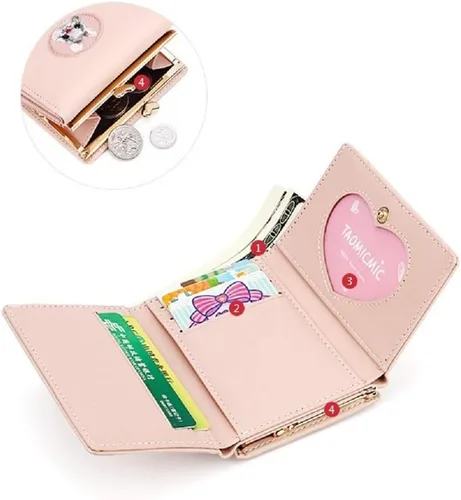 Vista 6 de JIUFENG Cartera corta con bloqueo RFID para mujer, monederos multiusos, con bordado de animales, para tarjetas de crédito, monedas, monederos