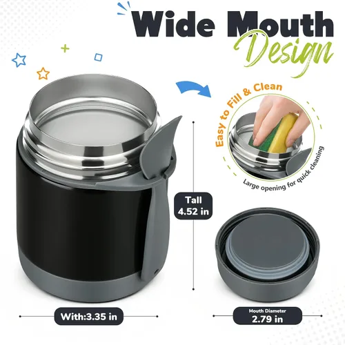 Vista 3 de Howeemo Termo para sopa de 10 oz para alimentos calientes para niños, tarro de almuerzo para niños con cuchara, contenedores aislados, a prueba