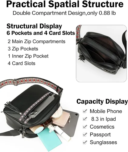 Vista 8 de FADEON Bolsos cruzados para mujer y bolso mochila Colección Negro