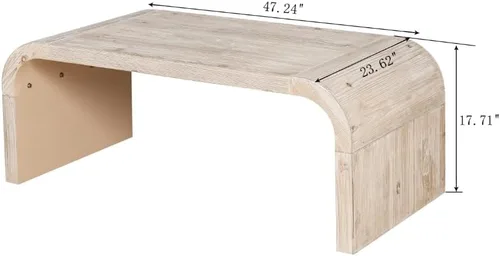 Vista 2 de Mesa de centro de madera para sala de estar, mesa de centro de artesanía vintage de granja, mesa de centro curvada de diseño Art Deco, mesas de té