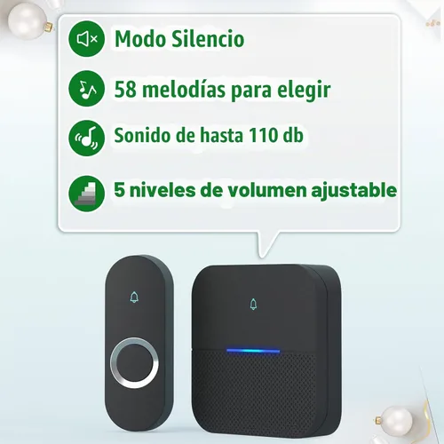 Vista 3 de AIDA Timbre inalámbrico iluminado para el hogar, timbre de batería impermeable inalámbrico de 1,000 pies, 5 niveles de volumen con 58 campanadas