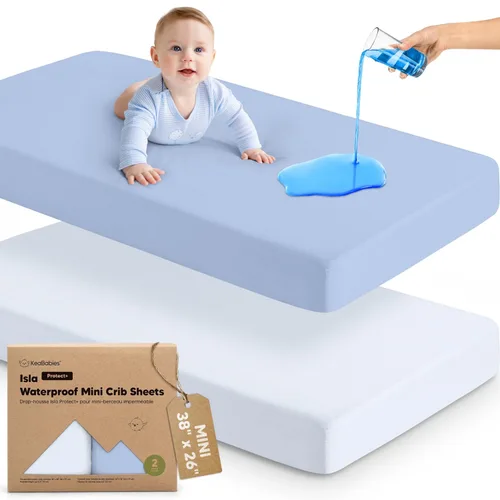 Vista 20 de Sábanas ajustadas para Pack and Play - Paquete de 2 sábanas mini para cuna para Pack N Play, colchón 38x26, ropa de cama suave y acogedora