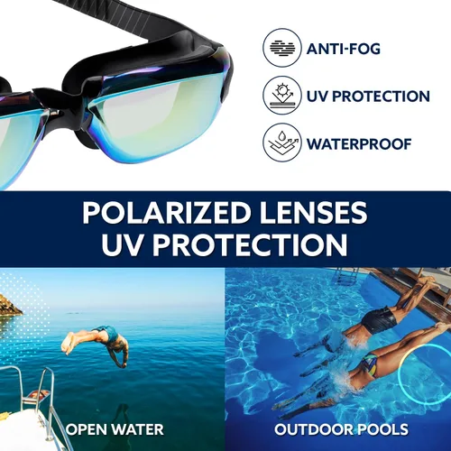 Vista 4 de KALA - Gafas de natación antivaho para adultos, gorro de natación y clip para la nariz incluidos, gafas de natación polarizadas UV, gafas