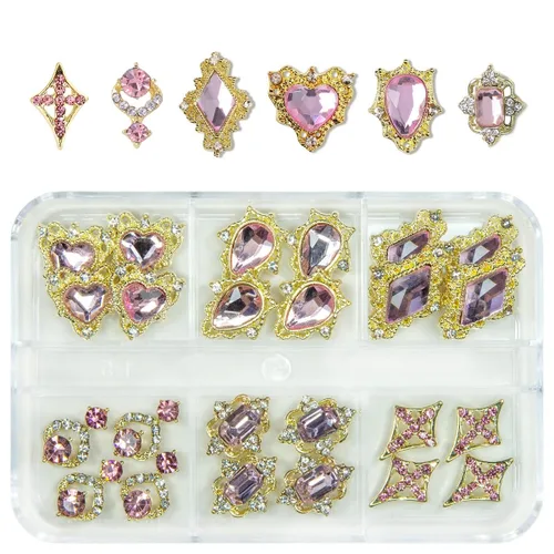 Vista 30 de 24 piezas de piedras brillantes negras para uñas, dijes de uñas de lujo, dijes de corazón negro de jet para uñas, gemas grandes de 3D para uñas