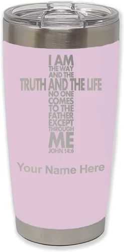 Vista 24 de LaserGram Vaso aislado al vacío de 20 onzas, versículo de la Biblia John 14-6, grabado personalizado incluido (negro) Engraved Gift for Christian