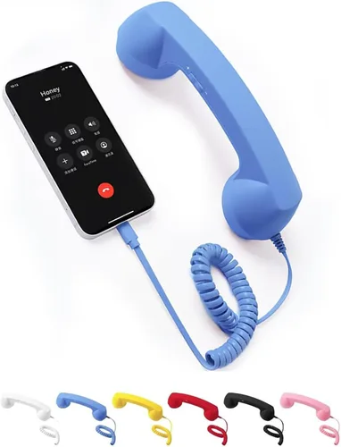 Vista 12 de Teléfono retro con cable, teléfono celular para iPhone, receptor de mango fijo estilo teléfono tipo C con micrófono, botón de respuesta, práctico
