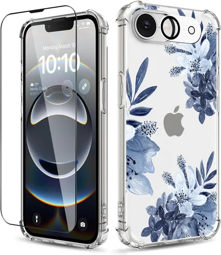 Vista 16 de Funda para iPhone 14, [3 en 1] con protector de pantalla y protector de lente de cámara, diseño de patrón de flores, transparente, suave, a prueba