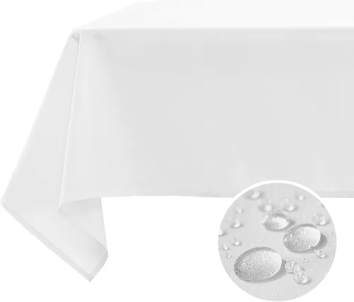 Vista 13 de BYDOLL Mantel redondo de 48 pulgadas, mantel de poliéster beige lavable sin arrugas, a prueba de derrames, para mesas de hasta 38 pulgadas