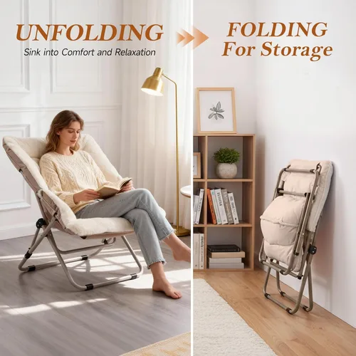 Vista 6 de Furlide Silla platillo, cómodas sillas de dormitorio, silla plegable de piel sintética de gran tamaño, silla plegable con marco de metal para sala