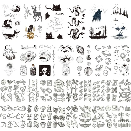 Vista 2 de Glaryyears Tatuajes que brillan en la oscuridad, paquete variado de 180 tatuajes falsos, paquete de 33 calcomanías de tatuaje temporal corporal, luz