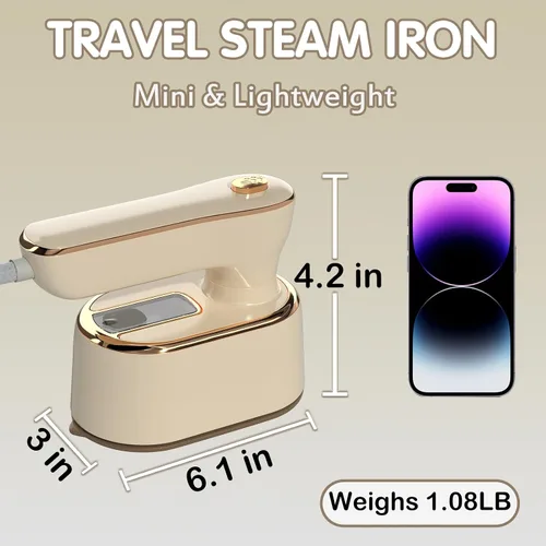 Vista 4 de Plancha de vapor de viaje para ropa, mini máquina de planchar portátil, vaporizador portátil de viaje de tamaño pequeño, para viajes, universidad