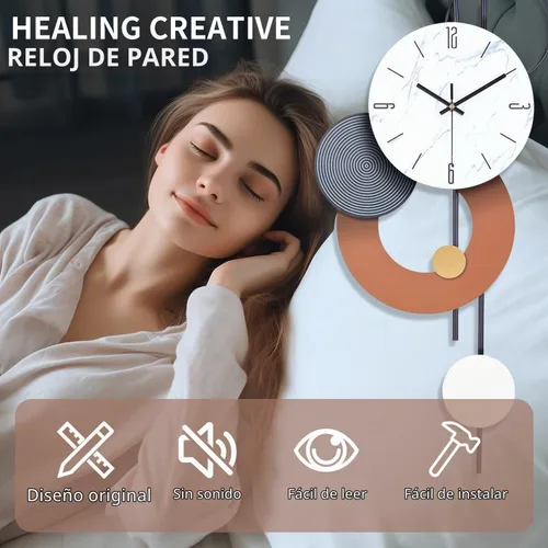 Vista 3 de SIN&MI Relojes de pared decorativos para sala de estar, grandes relojes de metal modernos que funcionan con pilas, arte de pared para el hogar