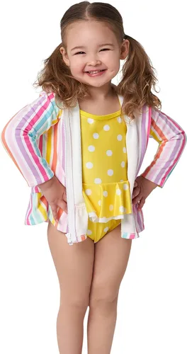 Vista 4 de Gerber Cubierta para traje de baño con capucha y cremallera para bebés y niñas pequeñas, Rosado
