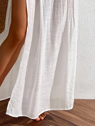 Vista 4 de OYOANGLE Traje de baño para mujer con cintura fruncida dividida en el muslo