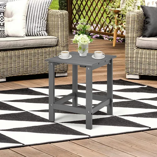 Vista 2 de GIANTEX Mesa auxiliar para exteriores, mesa auxiliar cuadrada de madera de 15 pulgadas con diseño de rejillas, construcción resistente, fácil Gris