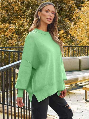 Vista 183 de Lillusory - Suéter extragrande con mangas de murciélago y cuello redondo para mujer, prenda moderna de otoño de tejido de punto sin botones