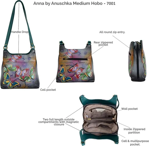 Vista 7 de Anna by Anuschka Obra de arte original pintada a mano, cuero auténtico, cartera de triple compartimento