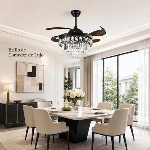 Vista 2 de Ventilador de techo de cristal moderno Fandian de 42 pulgadas con luces 3 - Capa de cristal