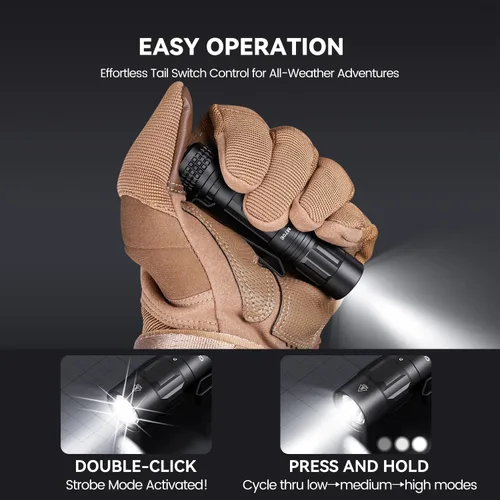 Vista 4 de Guardtier M70E Linterna de bolsillo de doble potencia, luz EDC recargable de 500 lm con clip, 4 modos para acampar y llevar a diario