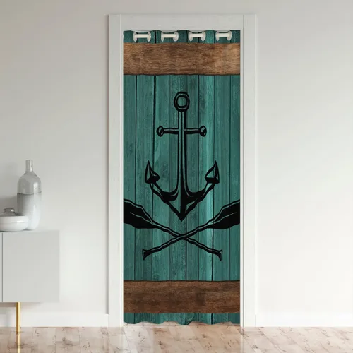 Vista 12 de Lake House - Cortina opaca de 34 pulgadas de ancho x 80 pulgadas de largo, cortina moderna para puerta con temática de barcos, cortina de puerta