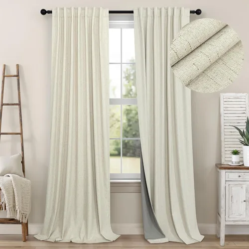 Vista 40 de Pitalk Cortinas cortas 100% opacas de lino para cafetería, 40 pulgadas de largo, 2 paneles, cortinas de puerta francesa para ventana, cortina