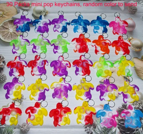 Vista 2 de 30 paquetes de mini llavero de tortuga arcoíris a granel para niños y niñas, regalo de fiesta de verano, regalo para aliviar el estrés, estudiantes