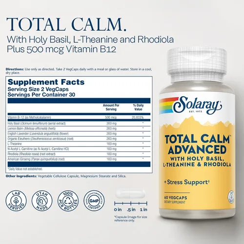 Vista 2 de SOLARAY Total Calm Advanced Veg Cápsulas 60