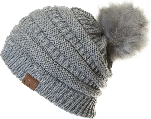 Vista 27 de Gorro unisex liso con pompón y ribete (HAT-43) de C.C Hatsandscarf Exclusives Marfil