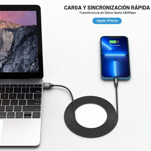 Vista 2 de Cargador rápido para iPhone, paquete de 2 cargadores de iPhone de 10 pies de 2.1 A, cargador USB de doble puerto, adaptador de enchufe con cable