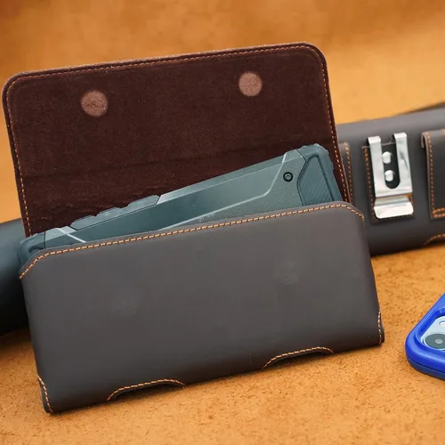 Vista 8 de BECPLT Funda de cuero genuino para teléfono con clip para cinturón para iPhone 13/12/8/7/6/SE 2022/2020 Galaxy S10e/S7/S6/S5/J3 - Marrón oscuro