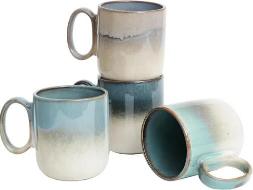 Vista 8 de Bosmarlin Juego de 4 tazas de café de cerámica, 14 onzas, tazas de café con mango grande, aptas para microondas, esmalte reactivo único (azul oscuro)