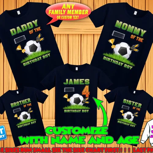 Vista 3 de Camiseta de cumpleaños de fútbol, camiseta personalizada de fútbol, camiseta de fútbol personalizada, camisas familiares de fútbol, camiseta