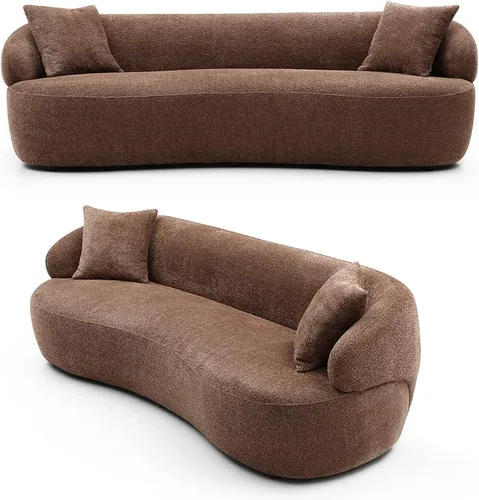 Vista 8 de WILLIAMSPACE Sofá curvado moderno de 86.6 pulgadas, sofá boucle tapizado en la parte trasera con dos almohadas, sofá de tela de 3 asientos para sala