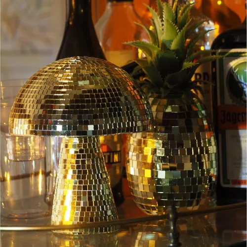 Vista 5 de Bola de discoteca creativa de hongo para fiesta, decoración de mesa, espejo retro hecho a mano, bola de discoteca en forma de hongo, decoración