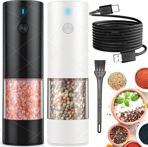 Vista 9 de 1 pieza de molinillo eléctrico de sal y pimienta USB recargable con luz LED cálida, grosor ajustable Lidaop de gran capacidad molinillo automático