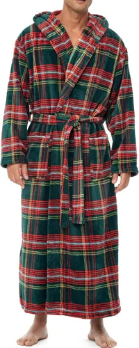 Vista 14 de Alexander Del Rossa Bata de baño de vellón afelpado suave, con capucha, para hombre, bata larga y cálida Verde militar