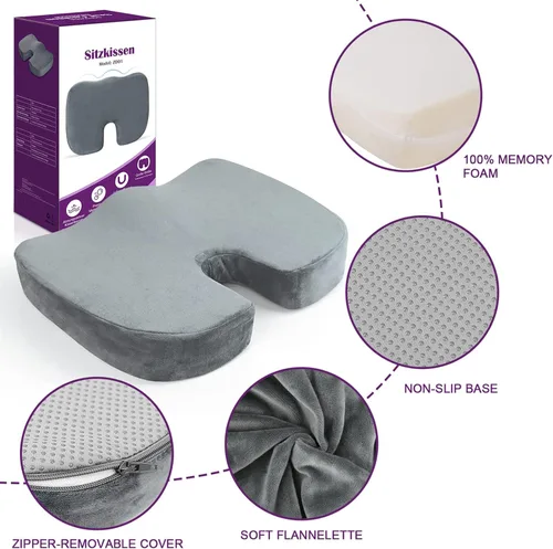 Vista 5 de Cojín de asiento de espuma viscoelástica de gel: Cojines ergonómicos ortopédicos de cuña para aliviar el dolor de espalda lumbar y coxis y ciática