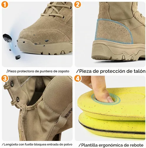 Vista 5 de FREE SOLDIER Botas de senderismo tácticas para hombre, ligeras, cómodas, botas de trabajo de combate de 6 pulgadas Canela