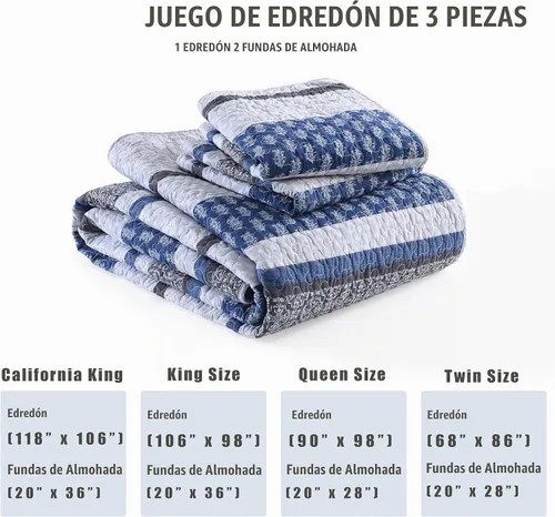 Vista 6 de Juego de ropa de cama con colcha Homzard tamaño individual - Juego de edredón 100% algodón, colcha de cama gris y azul para la cama, ropa de cama