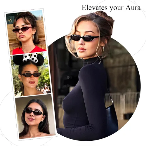 Vista 3 de mosanana Gafas de sol retro ovaladas ojo de gato para mujer Y2k 90s moderno estrecho pequeño MS52585