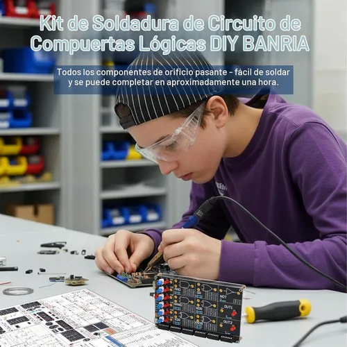 Vista 3 de Kit de soldadura de circuito de puerta lógica para bricolaje, kit básico de aprendizaje de puerta lógica con simulación LED interactiva, kit