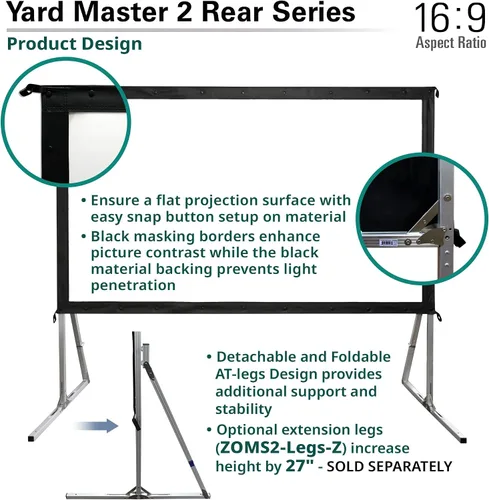Vista 6 de Pantalla para proyector al aire libre con soporte 16:9, 8K 4K Ultra HD 3D, plegable y rápida YardMaster 2 Rear Projection