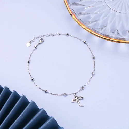 Vista 4 de Ladytree Tobillera para mujer de plata de ley 925, diseño de conejo, mantarraya, pulpo, cuentas, ajustable, tema de pie, pulsera de tobillo