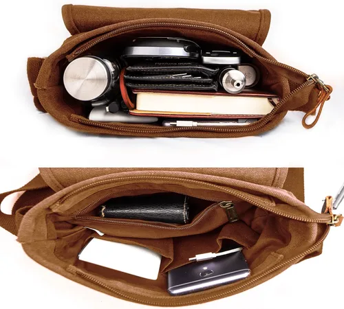 Vista 4 de Bolsa de mensajero de lona pequeña bolsa cruzada casual viaje herramientas de trabajo bolsa de hombro bolsa de mano teléfono teléfono antirrobo